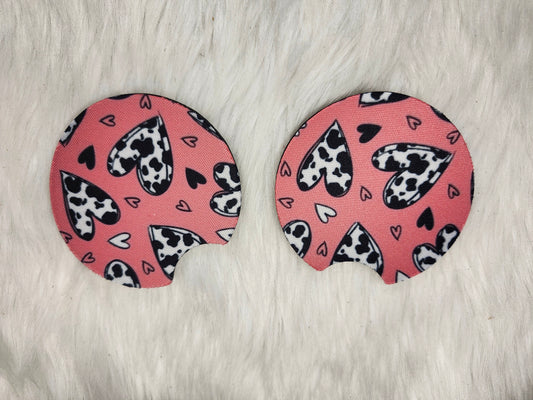 Cow hearts car coaster