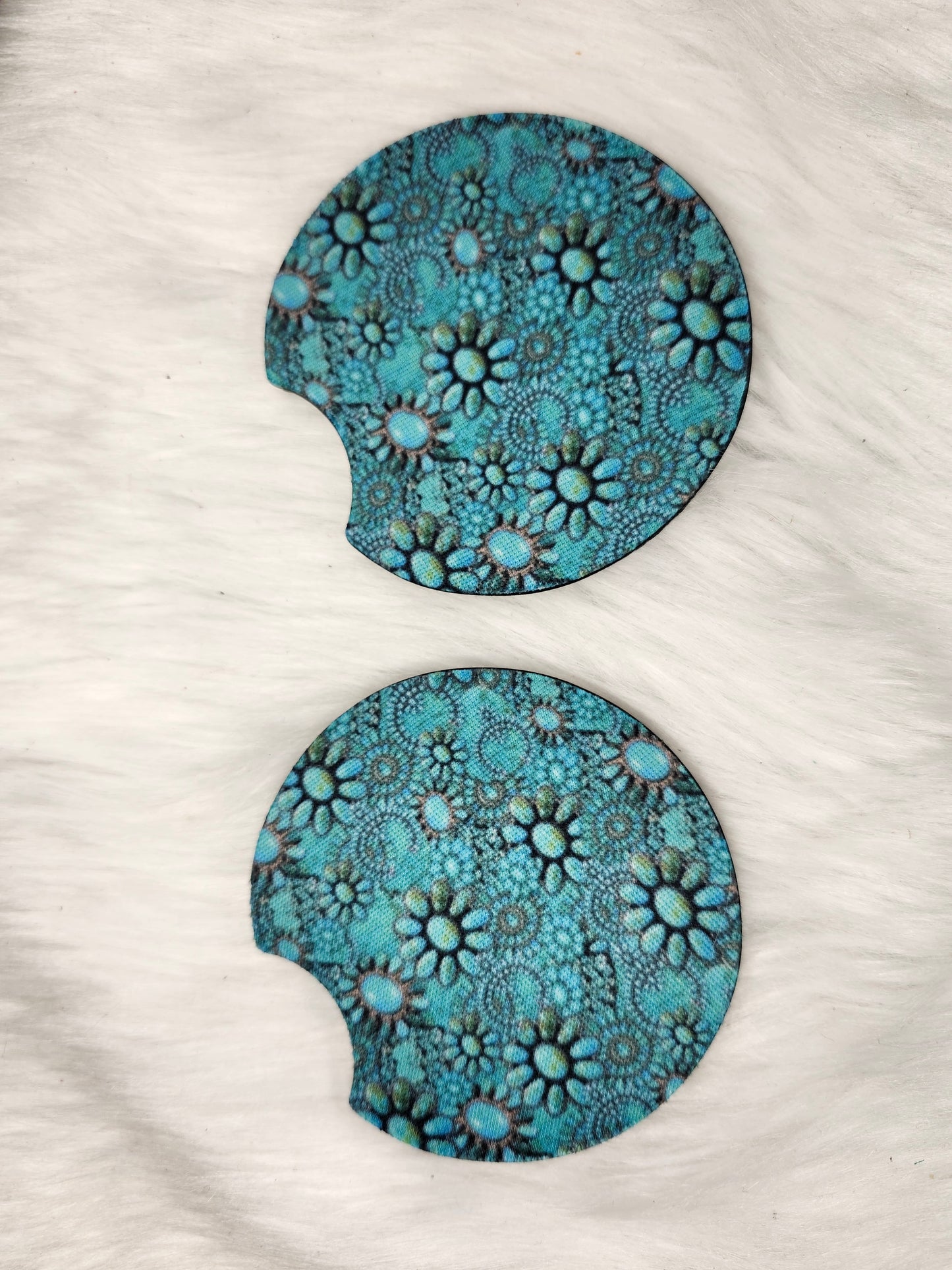 Turquoise blossom car coaster