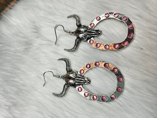 Cow skull pink earrings