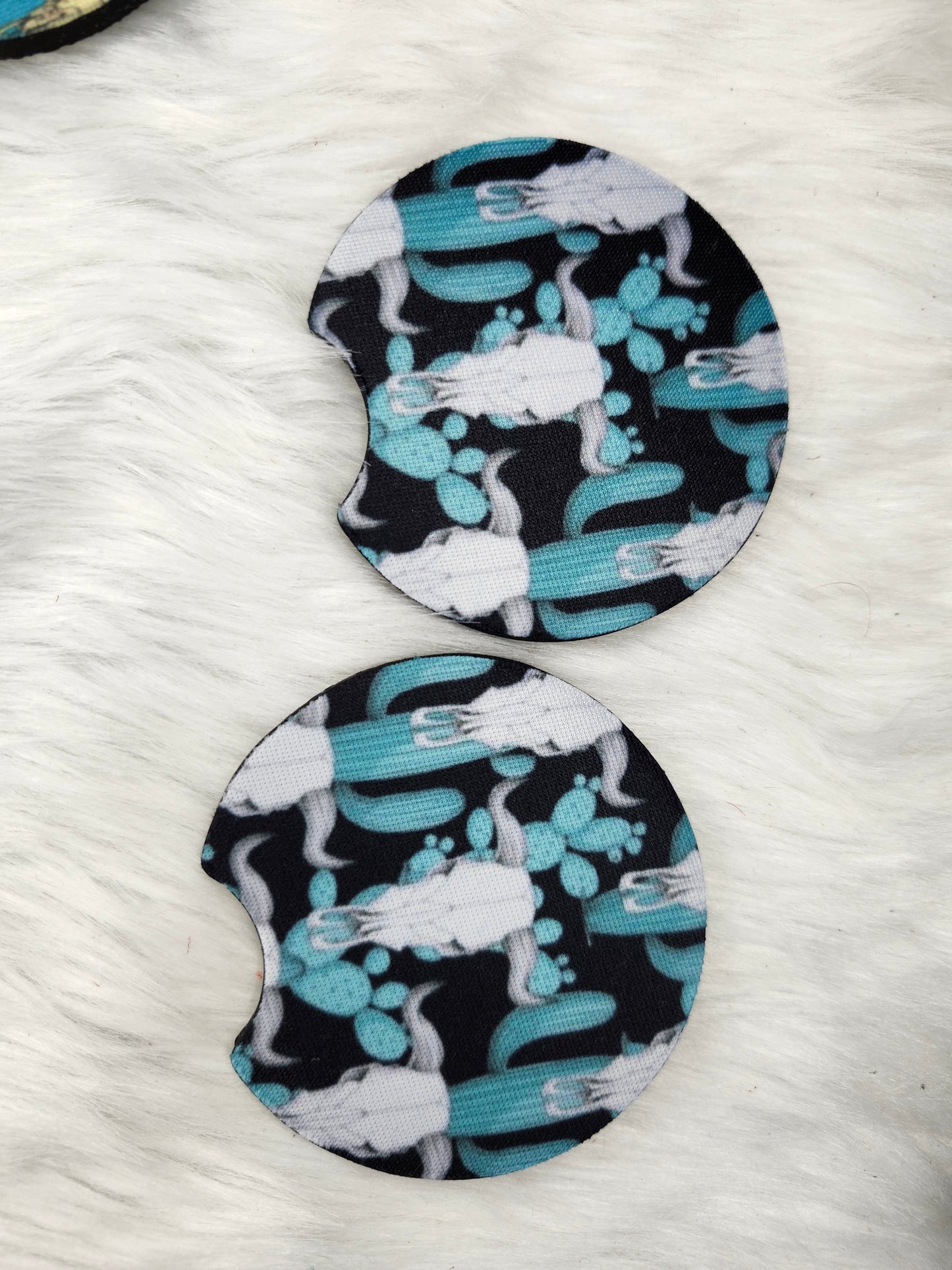 Turquoise skull cactus car coaster