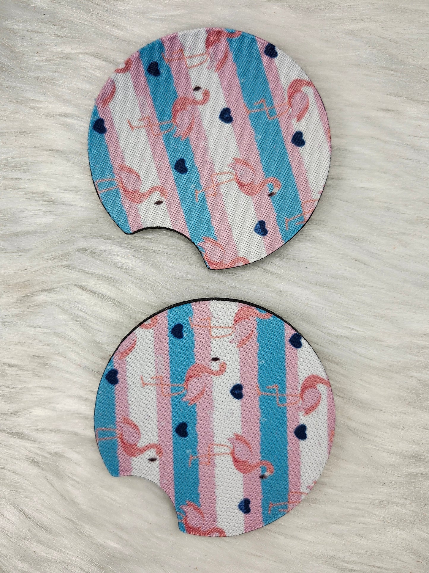 Flamingo hearts car coaster