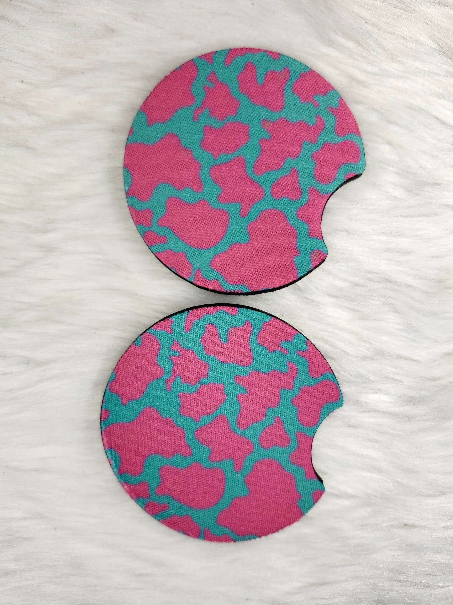 Pink cow print car coaster