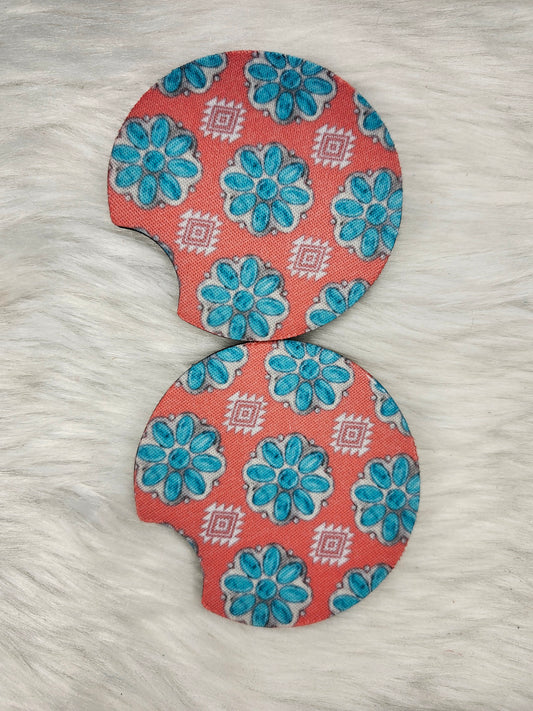 Pink turquoise car coaster