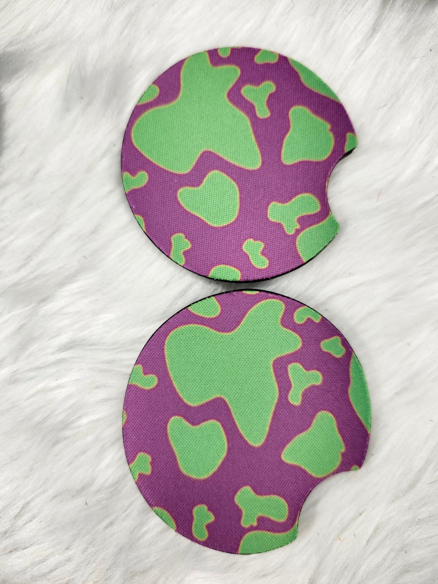 Purple green cow car coaster