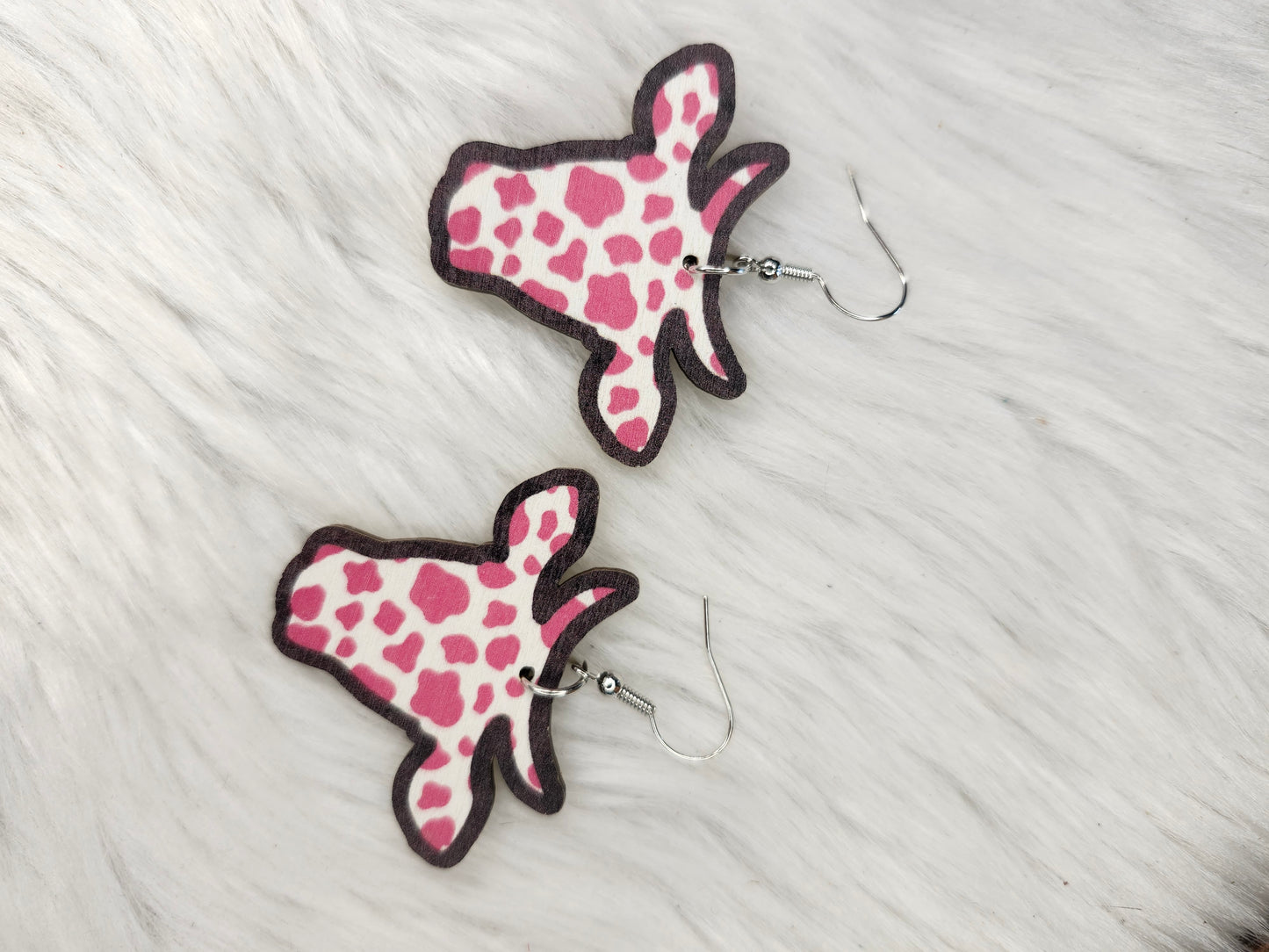 Pink cow head earrings