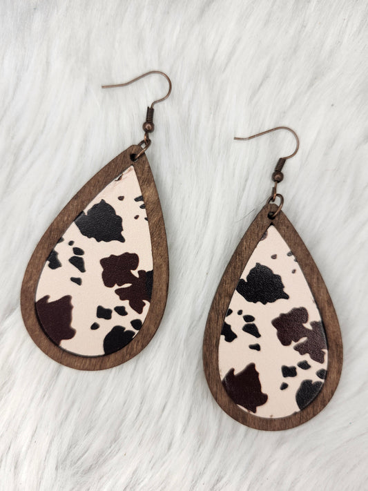 Cow print wood earrings