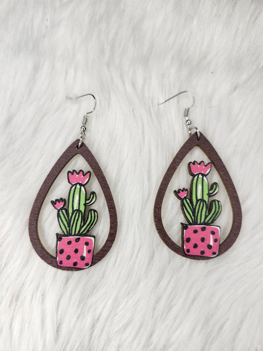 Cactus flower wood earrings