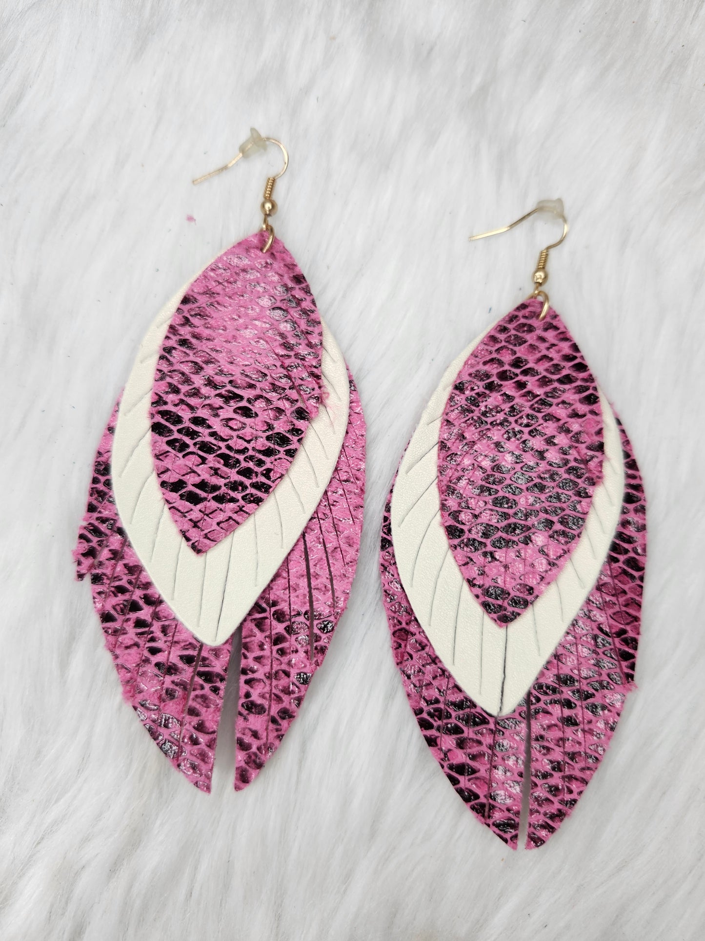 Snakeskin 3 layer feather earrings