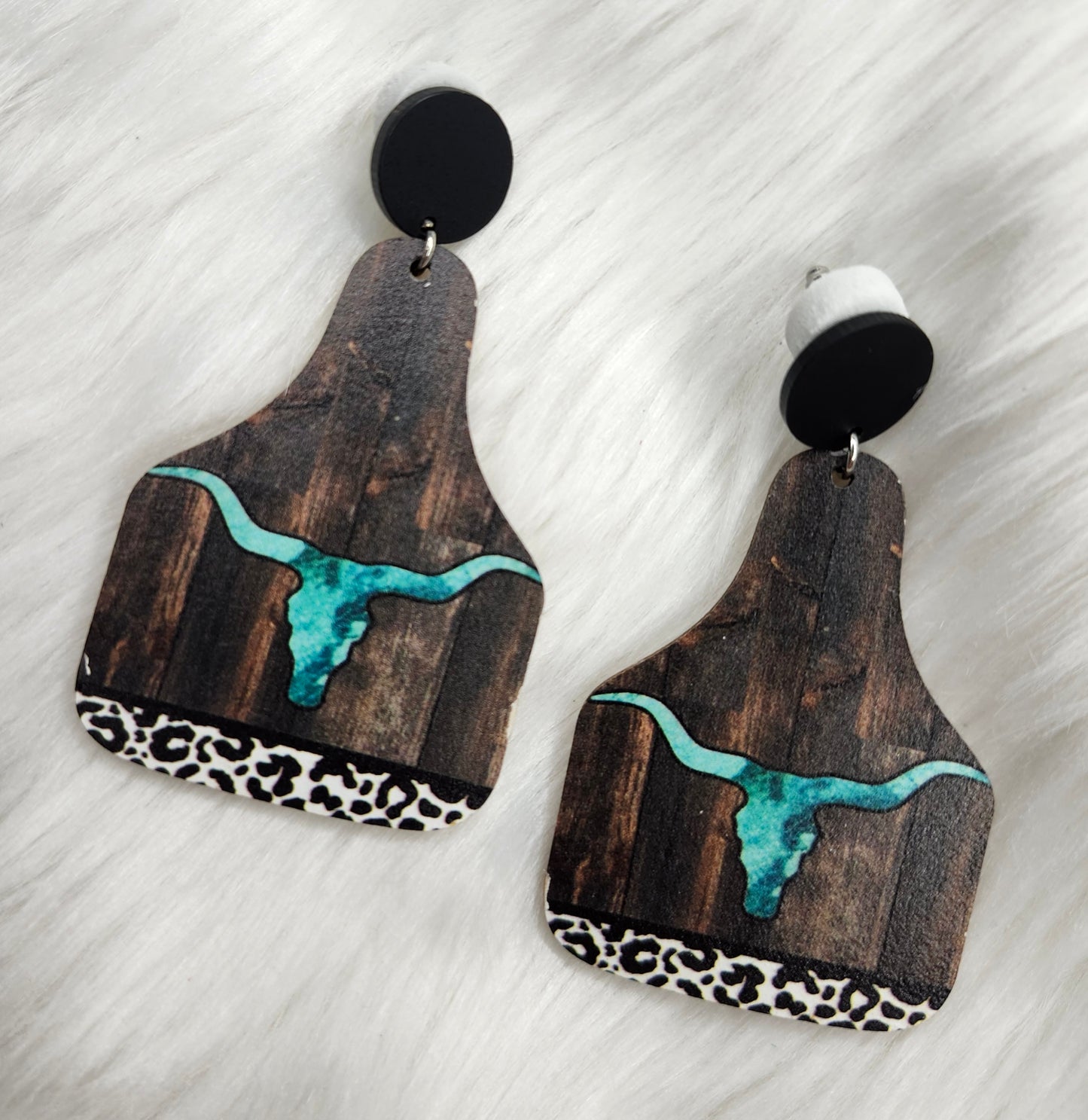 Wood cow skull earrings