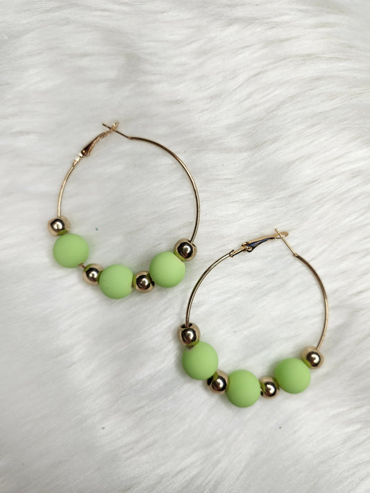 Lime green bead hoop earrings