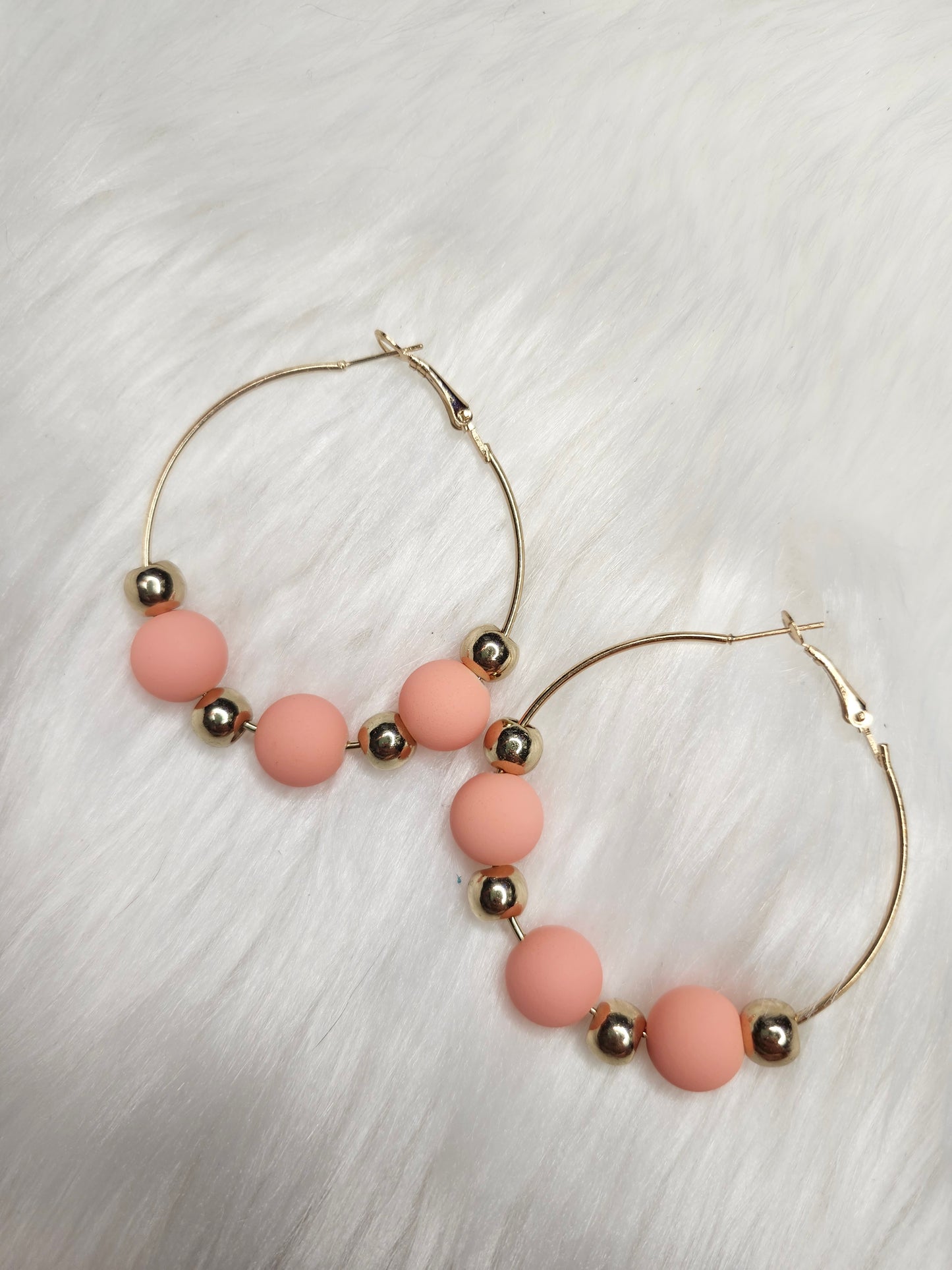 Coral bead hoop earrings