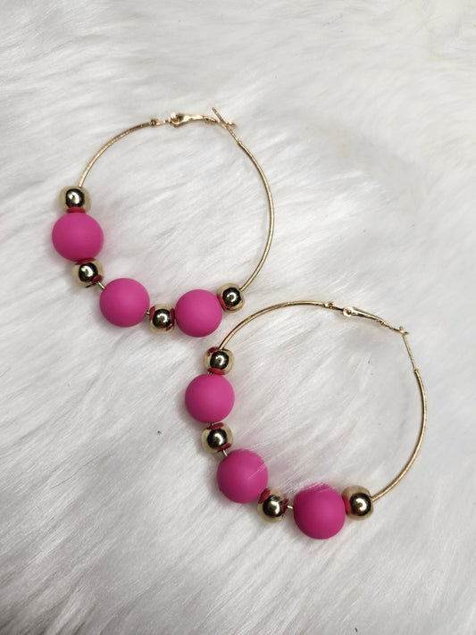 Pink bead hoop earrings