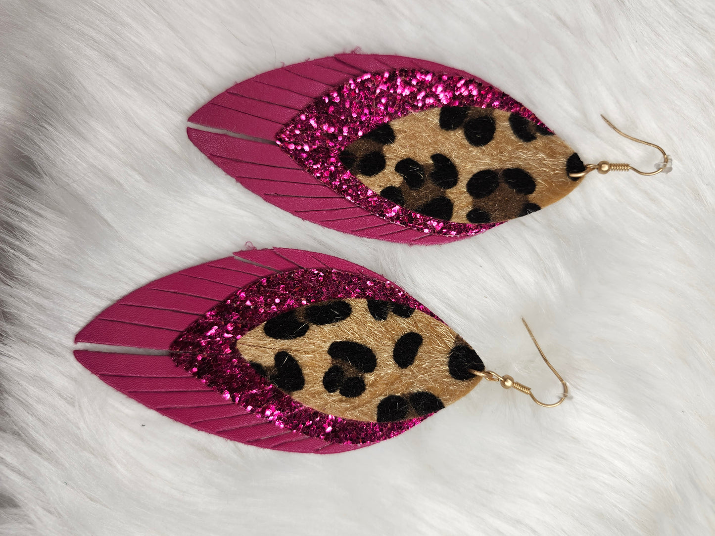 Pink glitter cheetah earrings