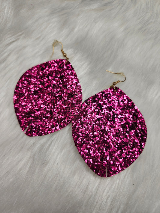 Dark pink glitter earrings