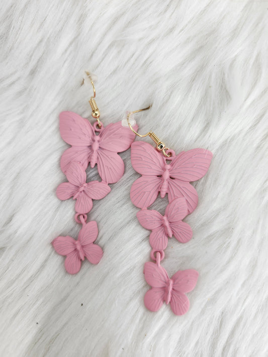 Pink metal butterflies earrings