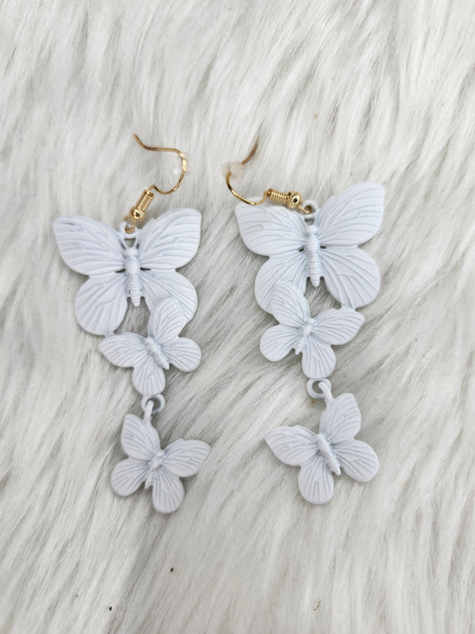 White metal butterflies earrings