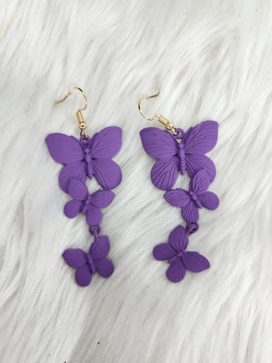 Purple metal butterflies earrings