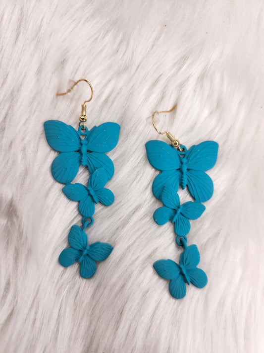 Blue metal butterflies earrings