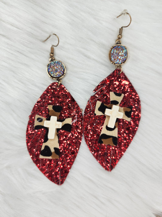 Glitter white cross earrings