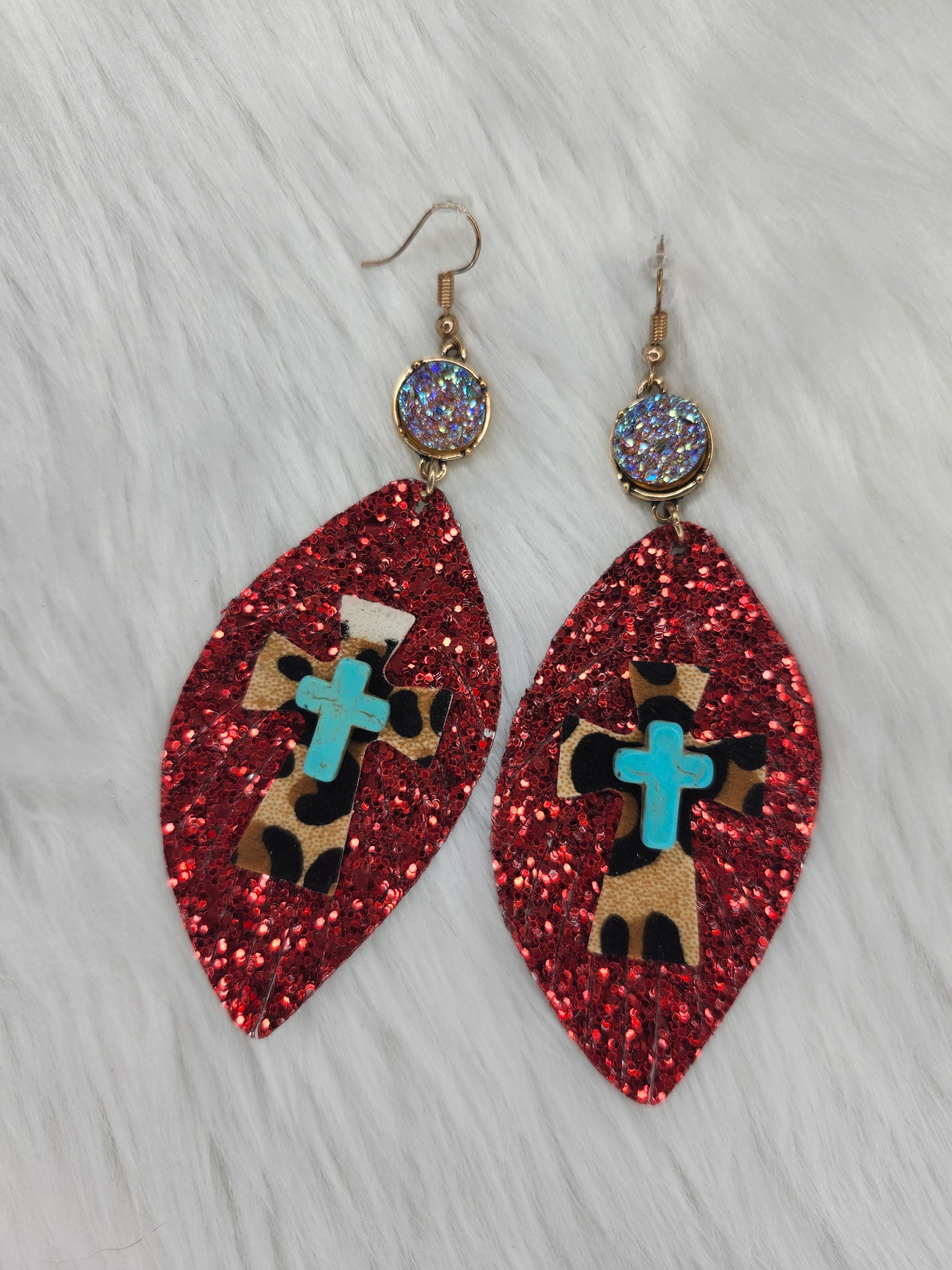 Glitter turquoise cross earrings