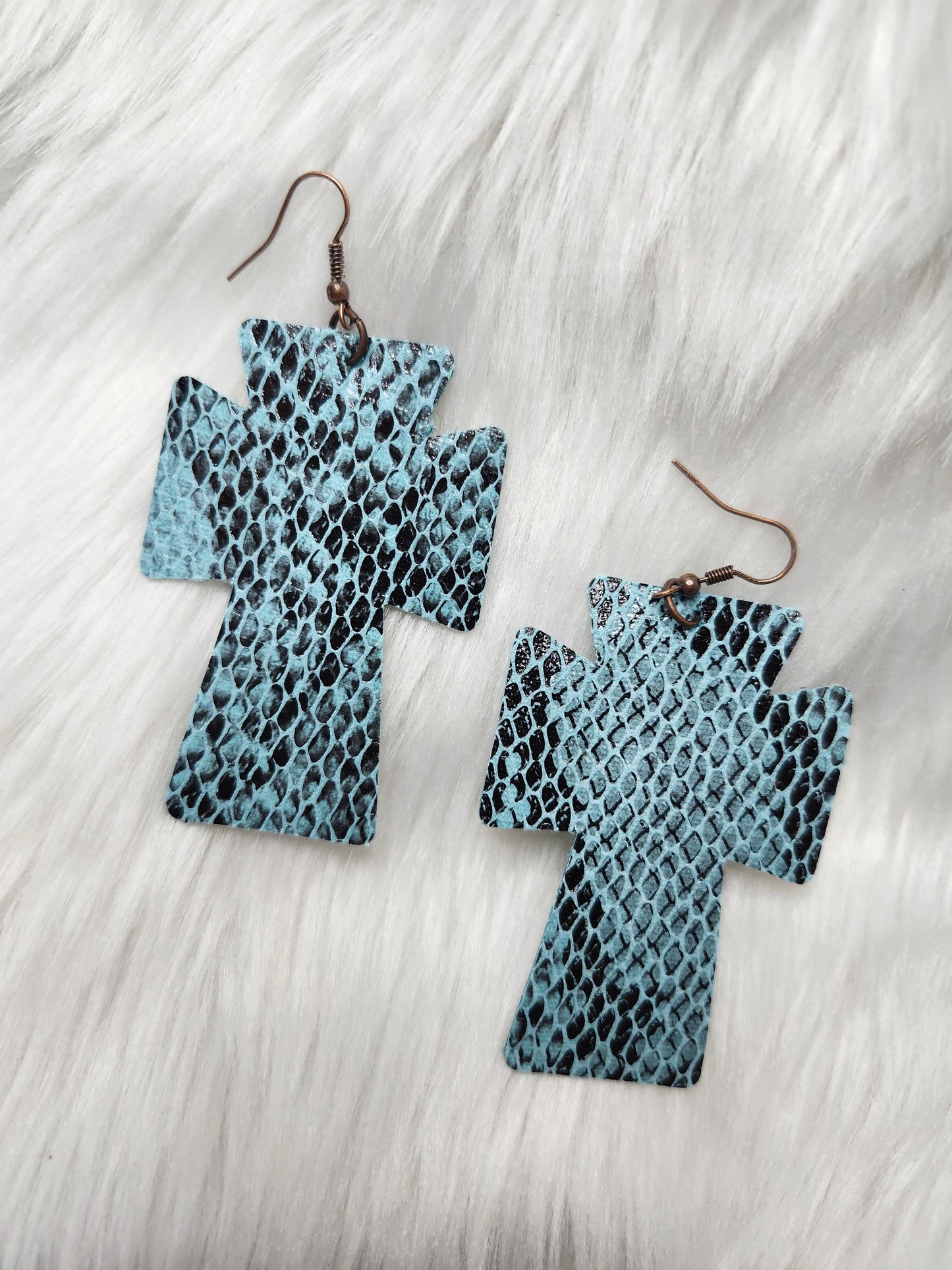 Sky blue cross earrings