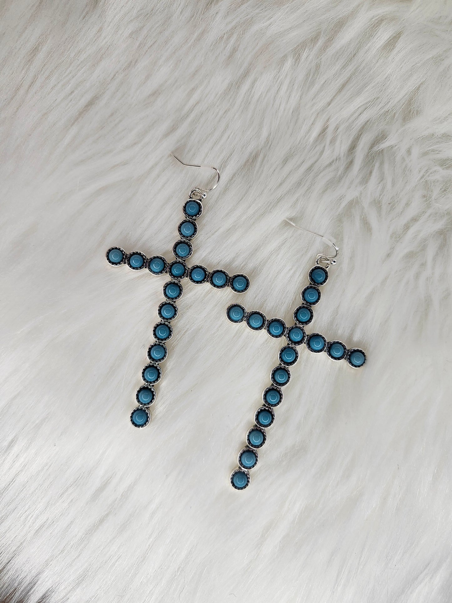 Turquoise bead cross earrings