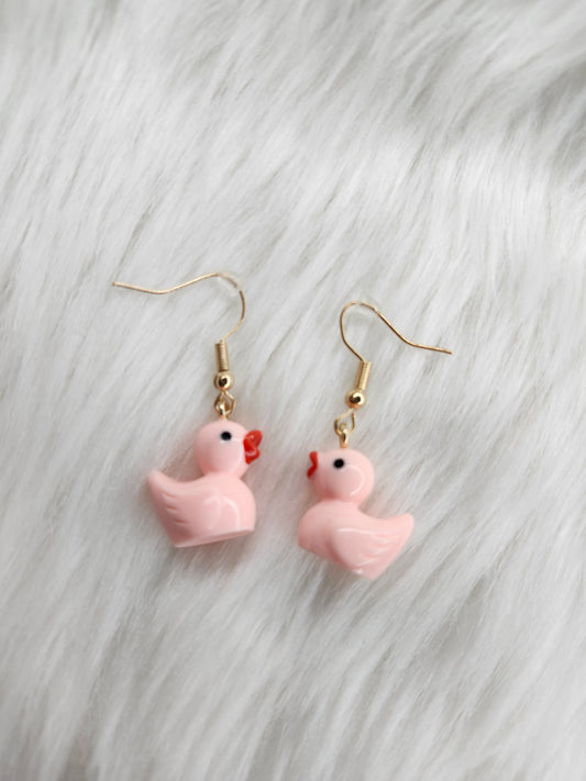 Pink duck earrings