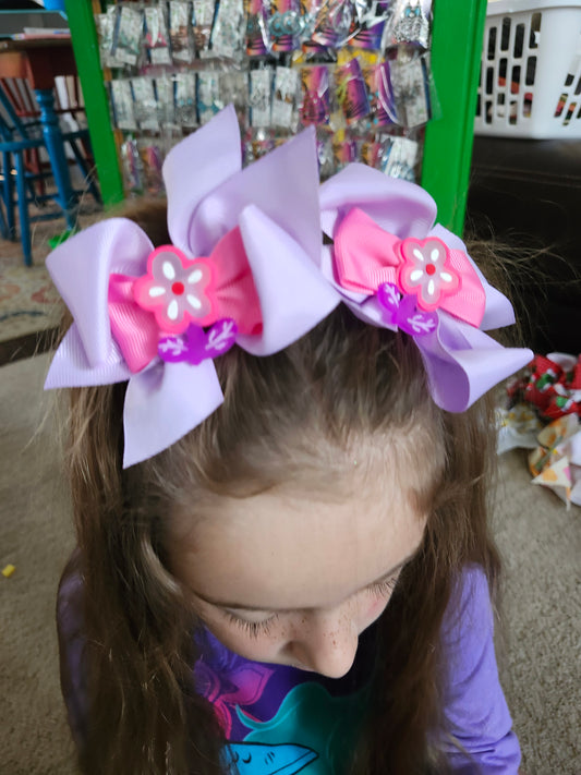 Pink purple flower Piggy bow