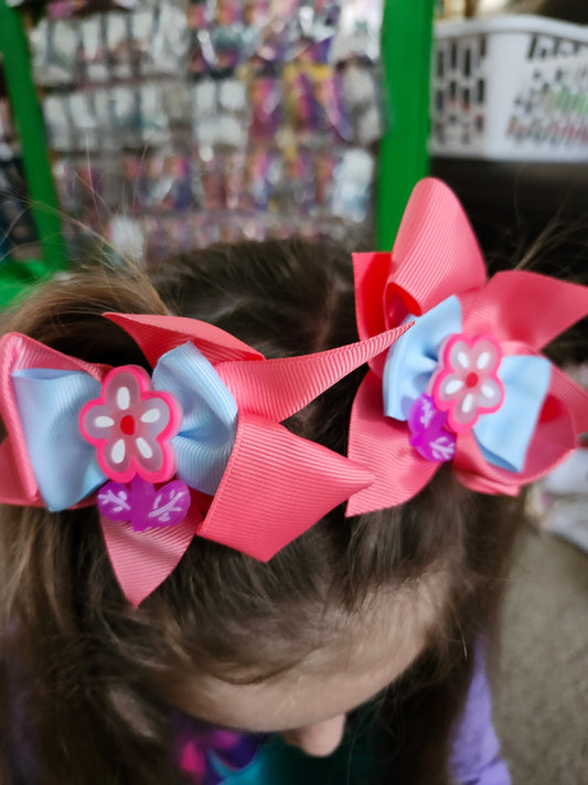 Pink and blue flower Piggy bow