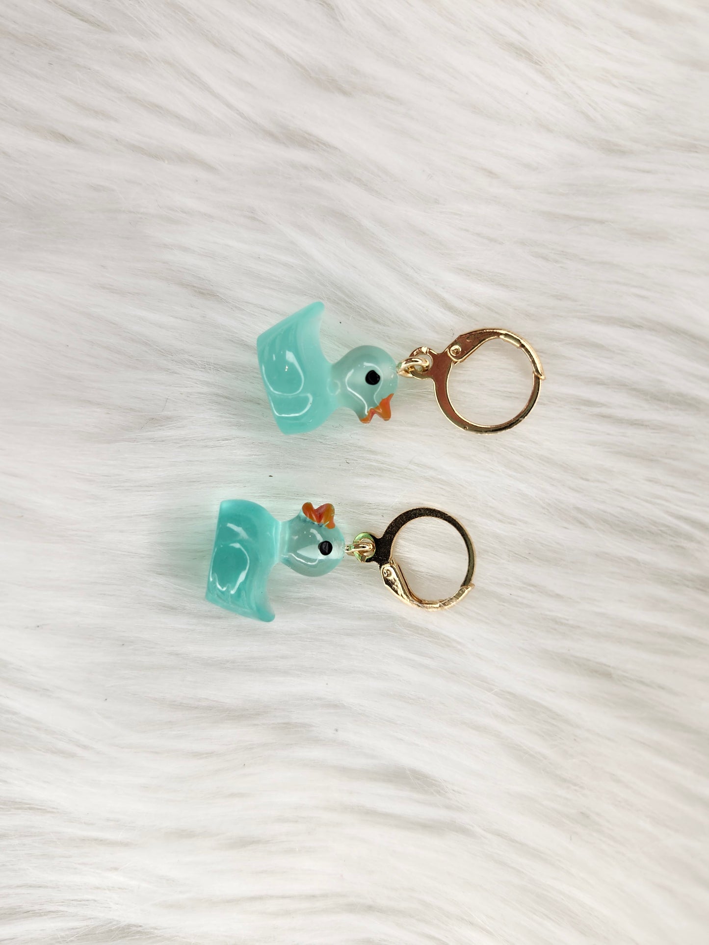 Teal duck earrings