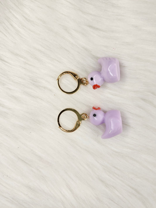 Light purple duck earrings