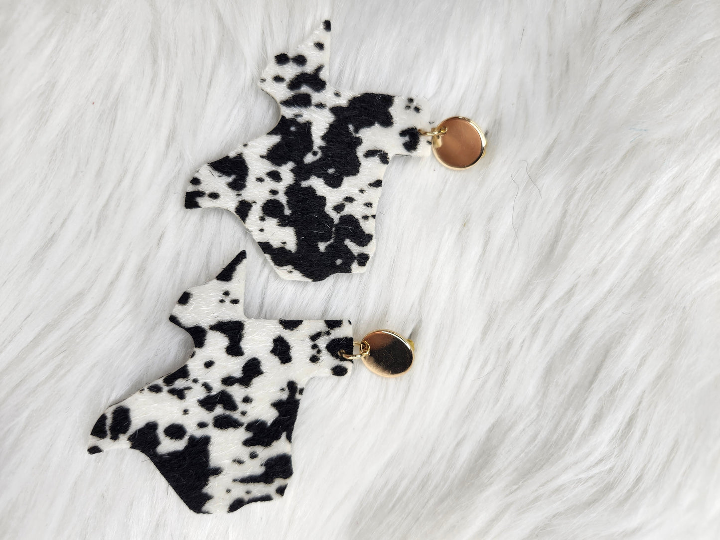 Cow print texas earrings