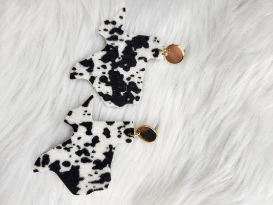 Cow print texas earrings