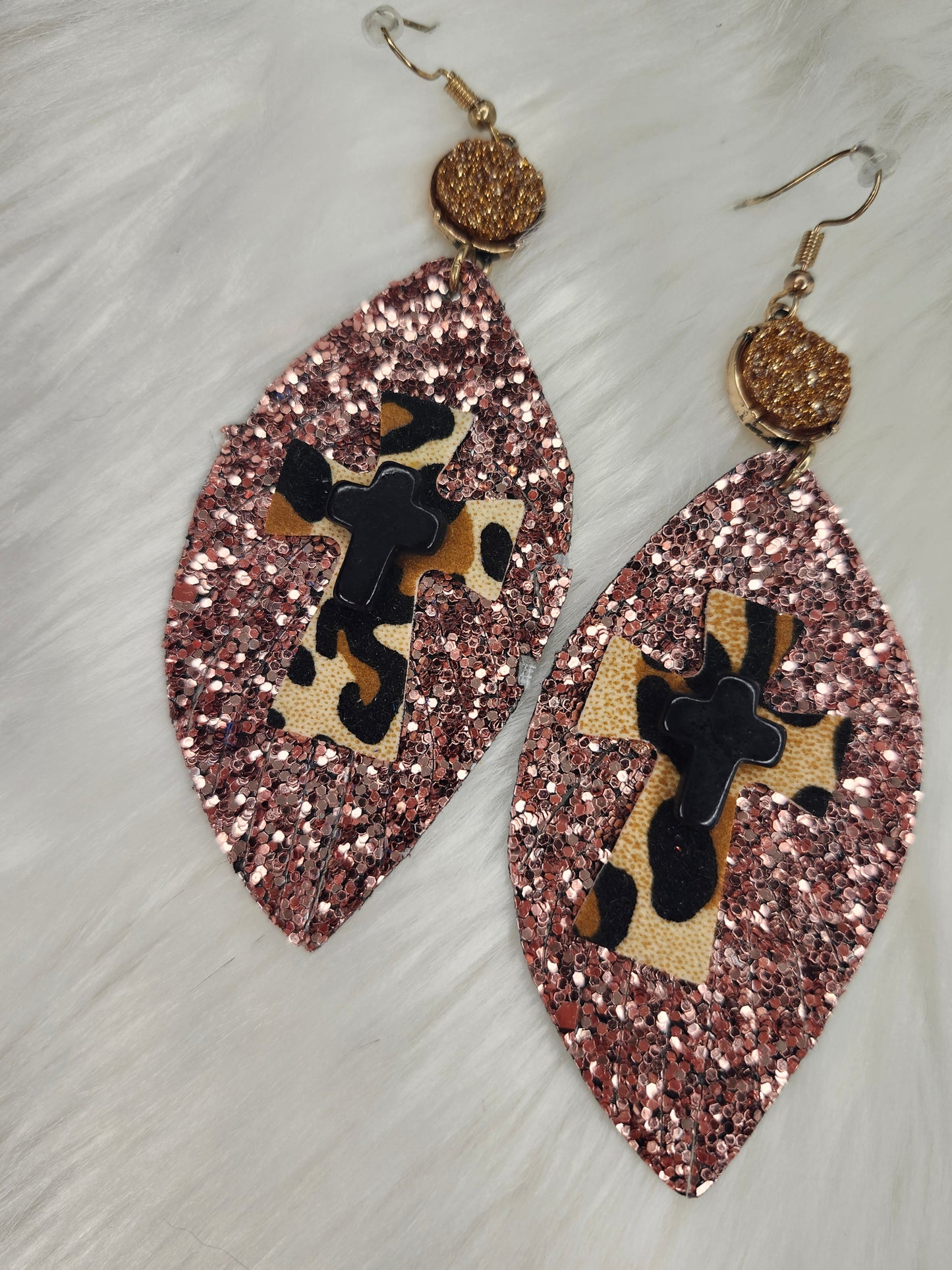 Light pink black cross earrings