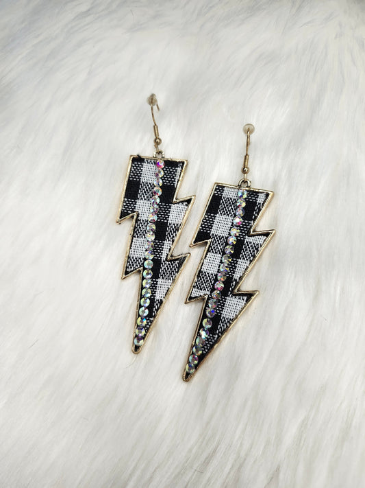 Plaid lighting bolt earrings