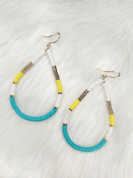 Turquoise white yellow bead earrings