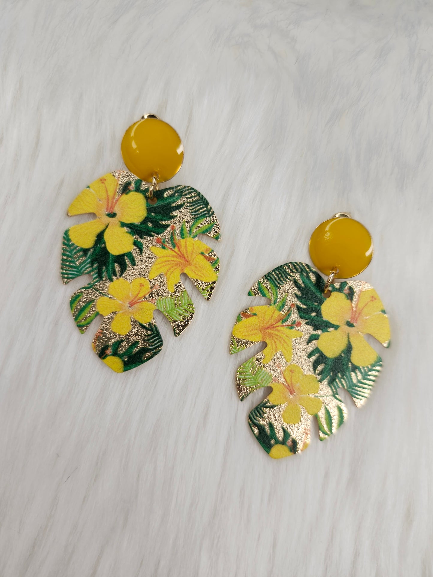 Yellow Hawaiian flower earrings