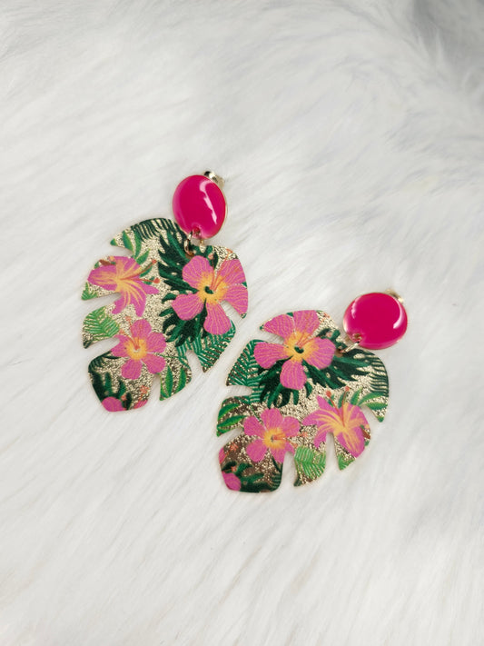 Pink Hawaiian flower earrings