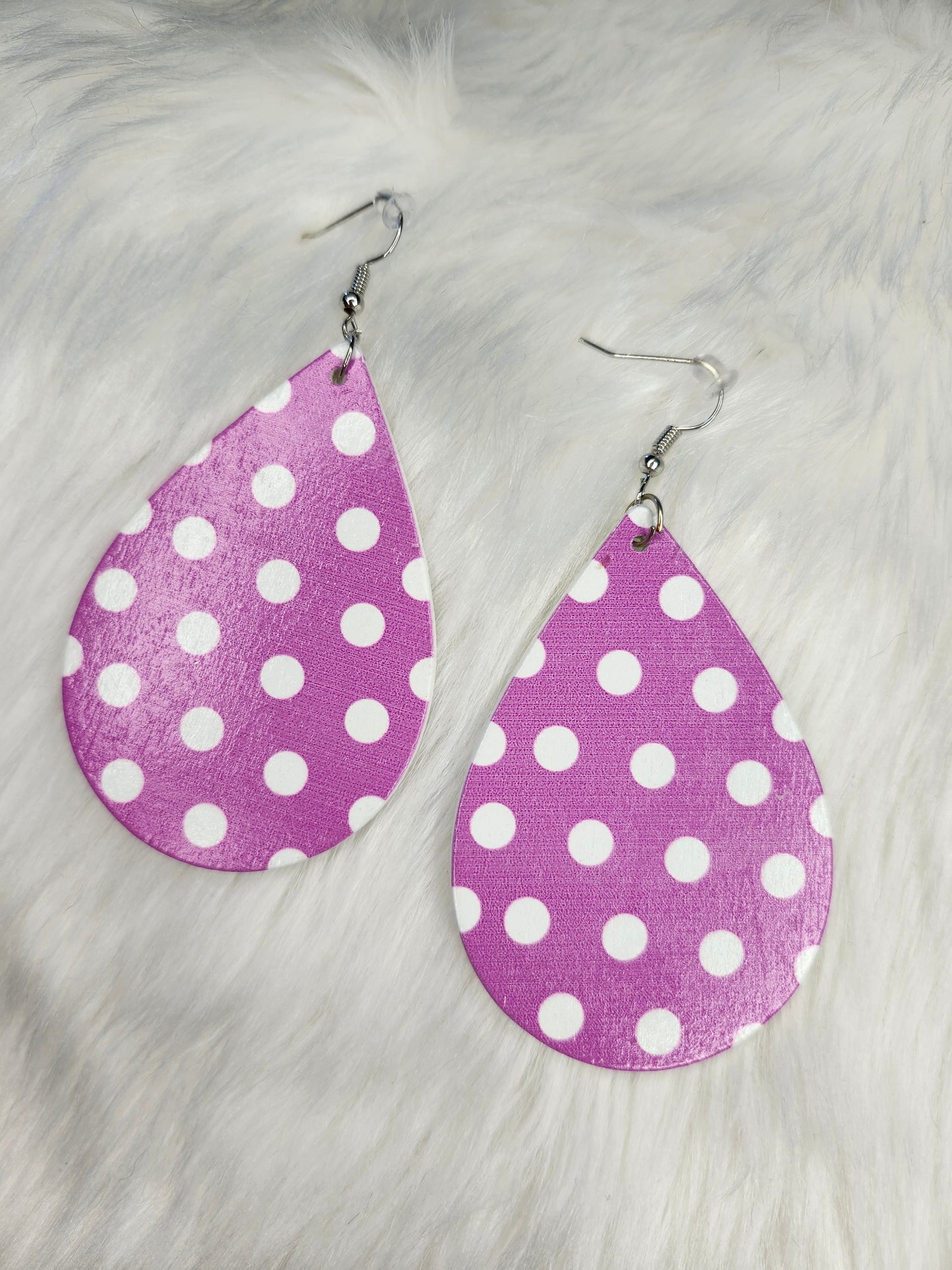 Pink poke a dot wood earrings