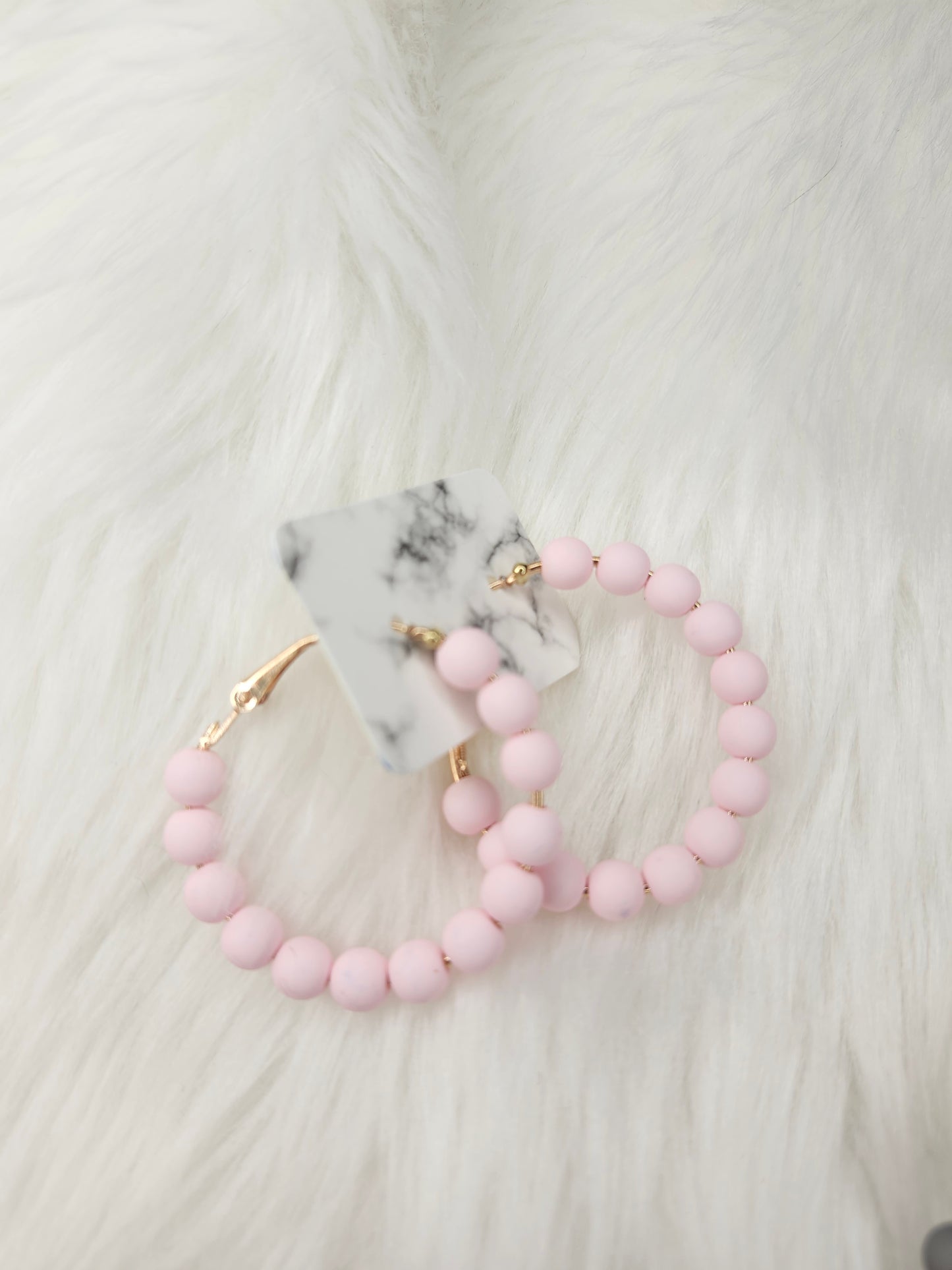 Light pink bead hoop earrings