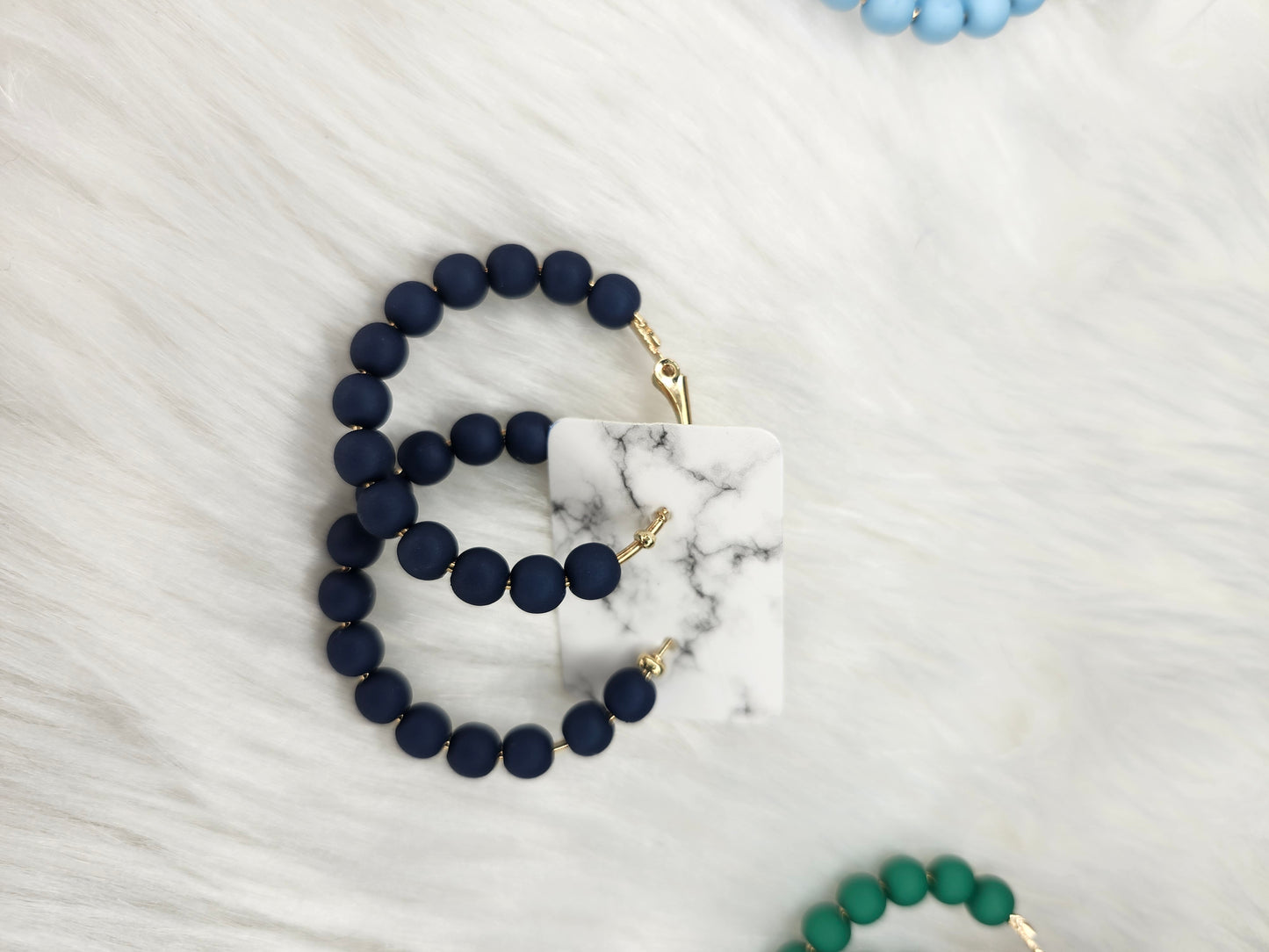 Navy bead hoop earrings