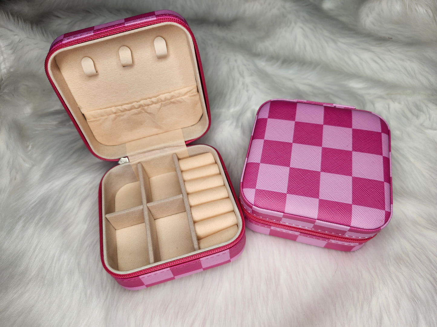 Pink checked jewelry box