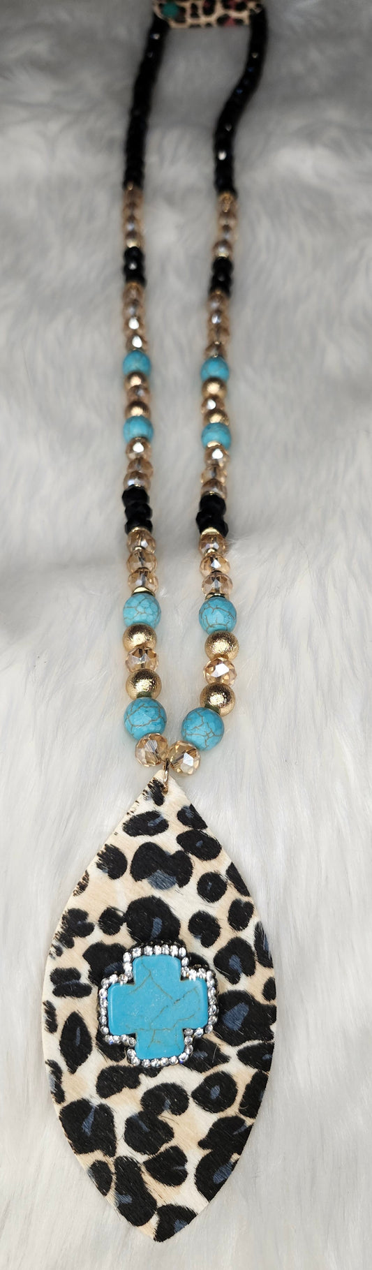 Turquoise stone cross necklace