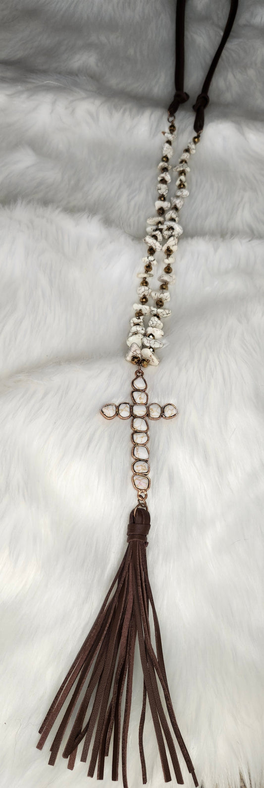 White stone cross necklace