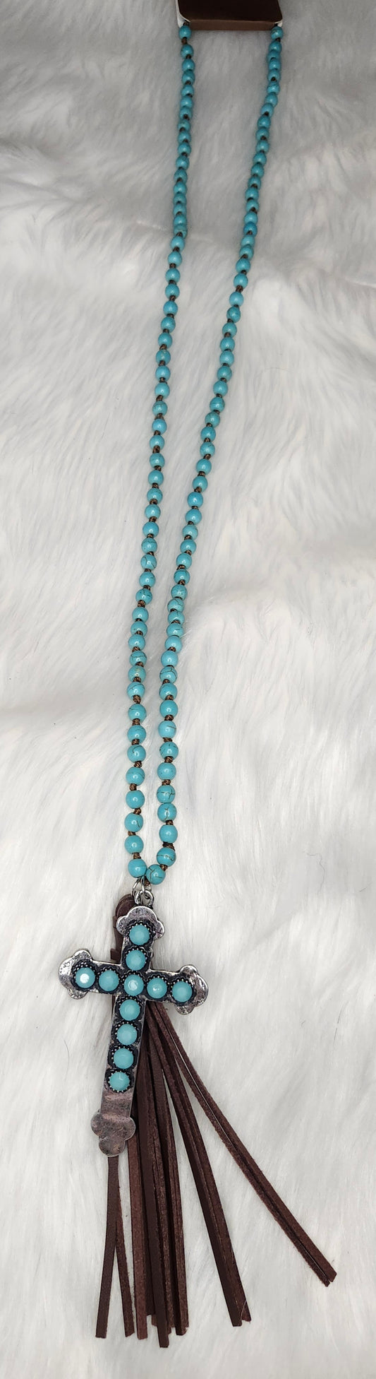 Metal turquoise cross necklace