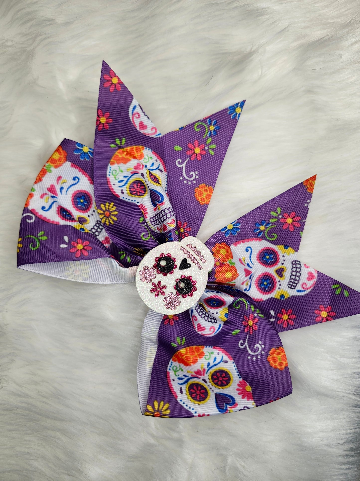 Purple sugar skull bow