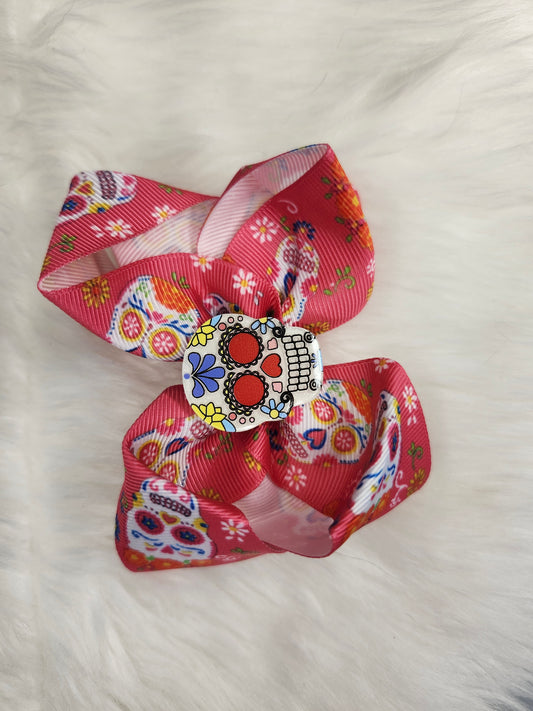 Pink sugar skull Piggy bow