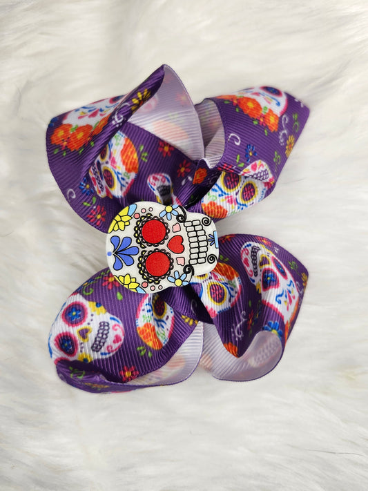 Purple sugar skull piggy bow