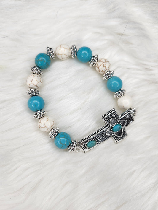 Cross turquoise white bracelet