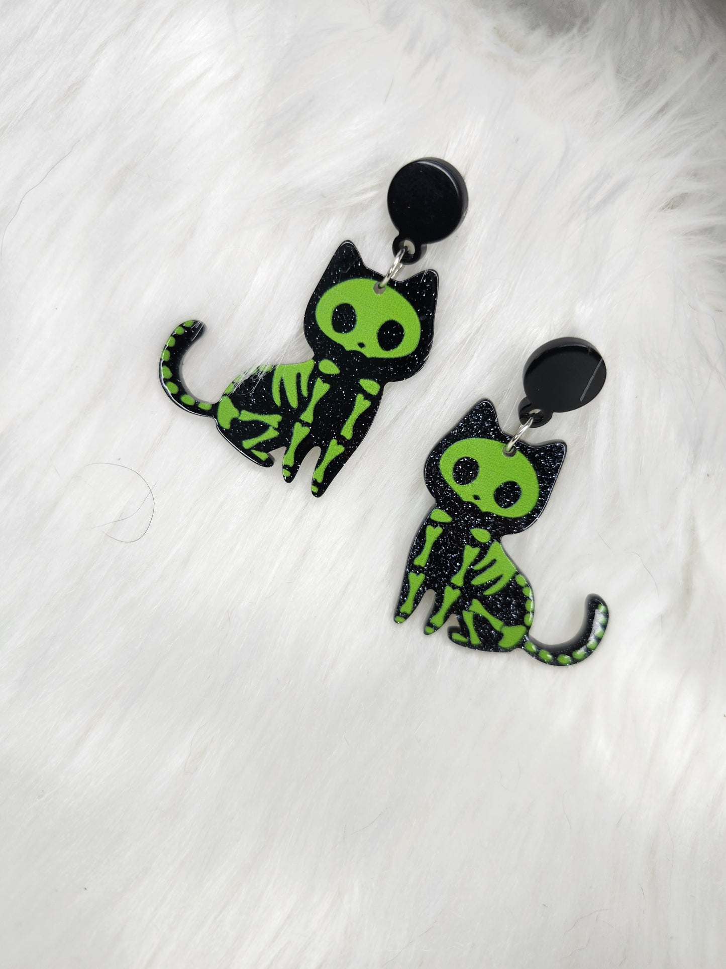 Skeleton cat earrings